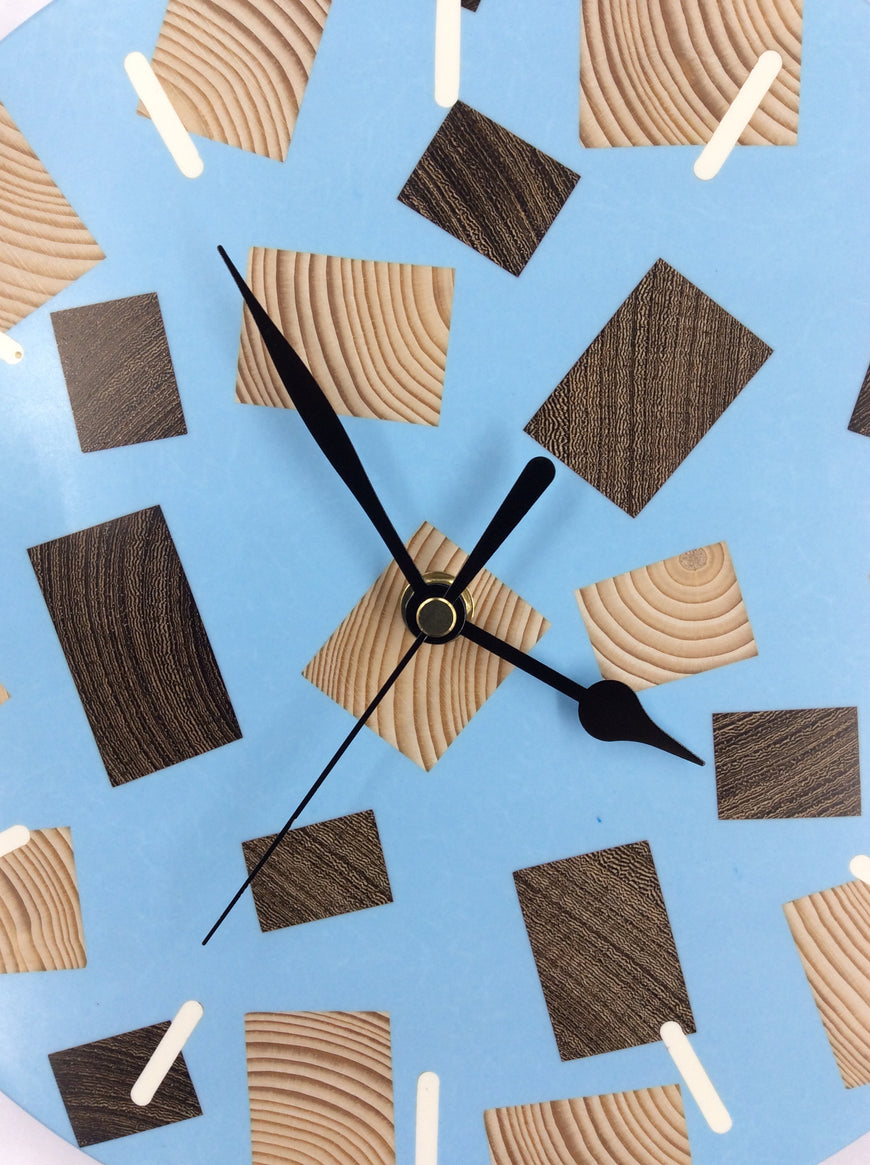 Blue Resin and Wood Wall Clock