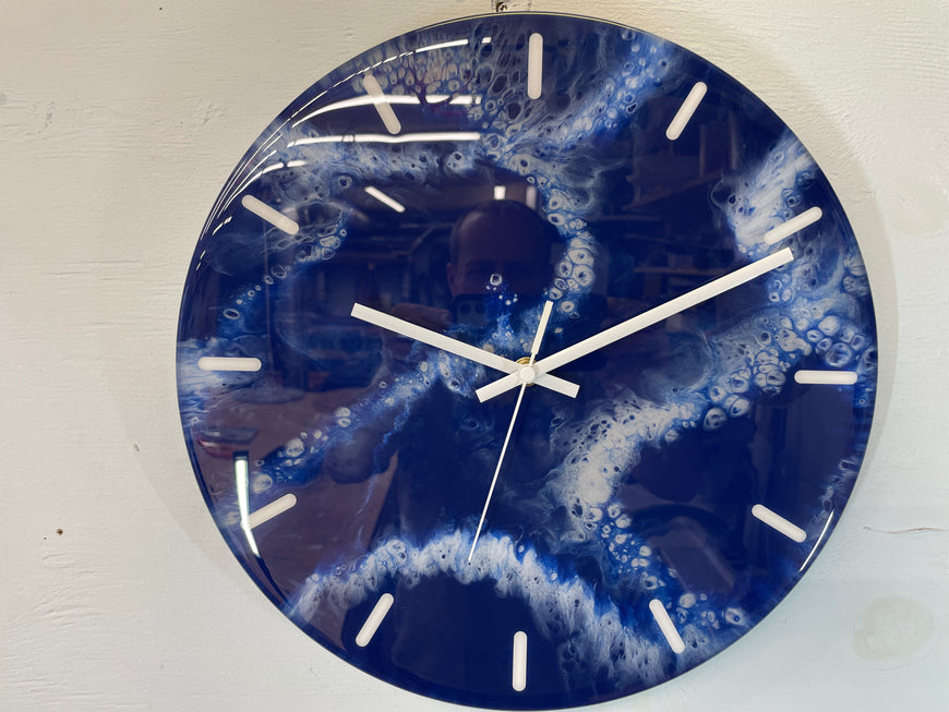 33cm Navy Blue Grey and White Abstract Modern Resin Wall Clock