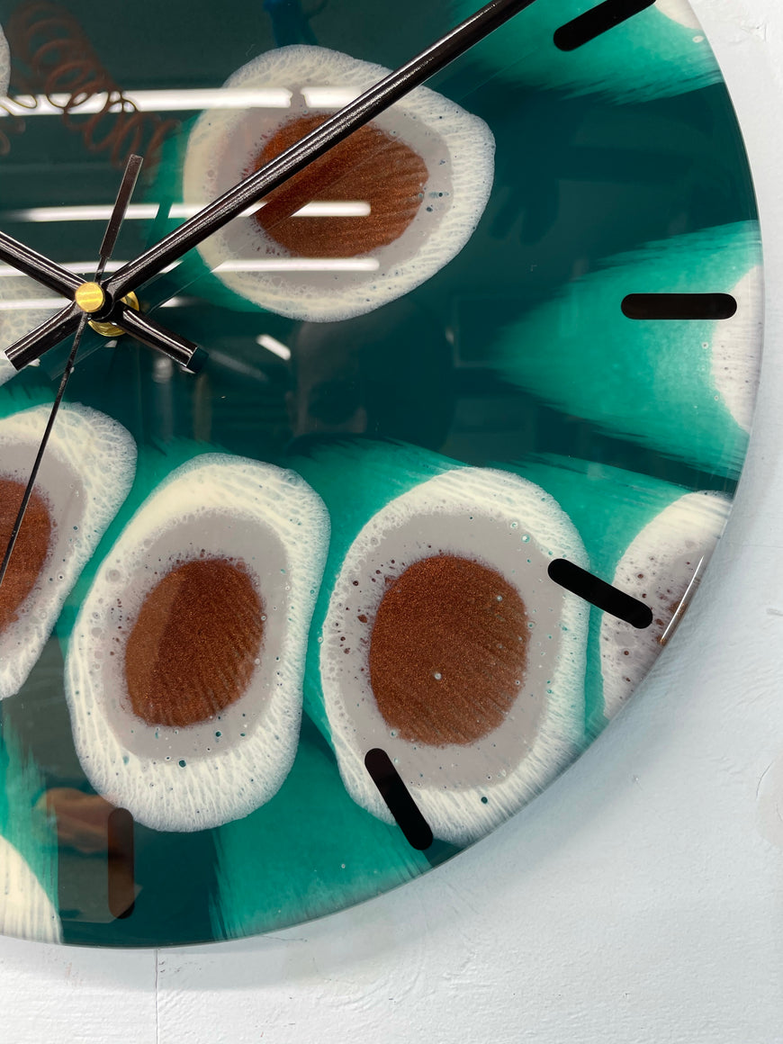 33cm Dark Green Grey and Copper Abstract Modern Resin Wall Clock