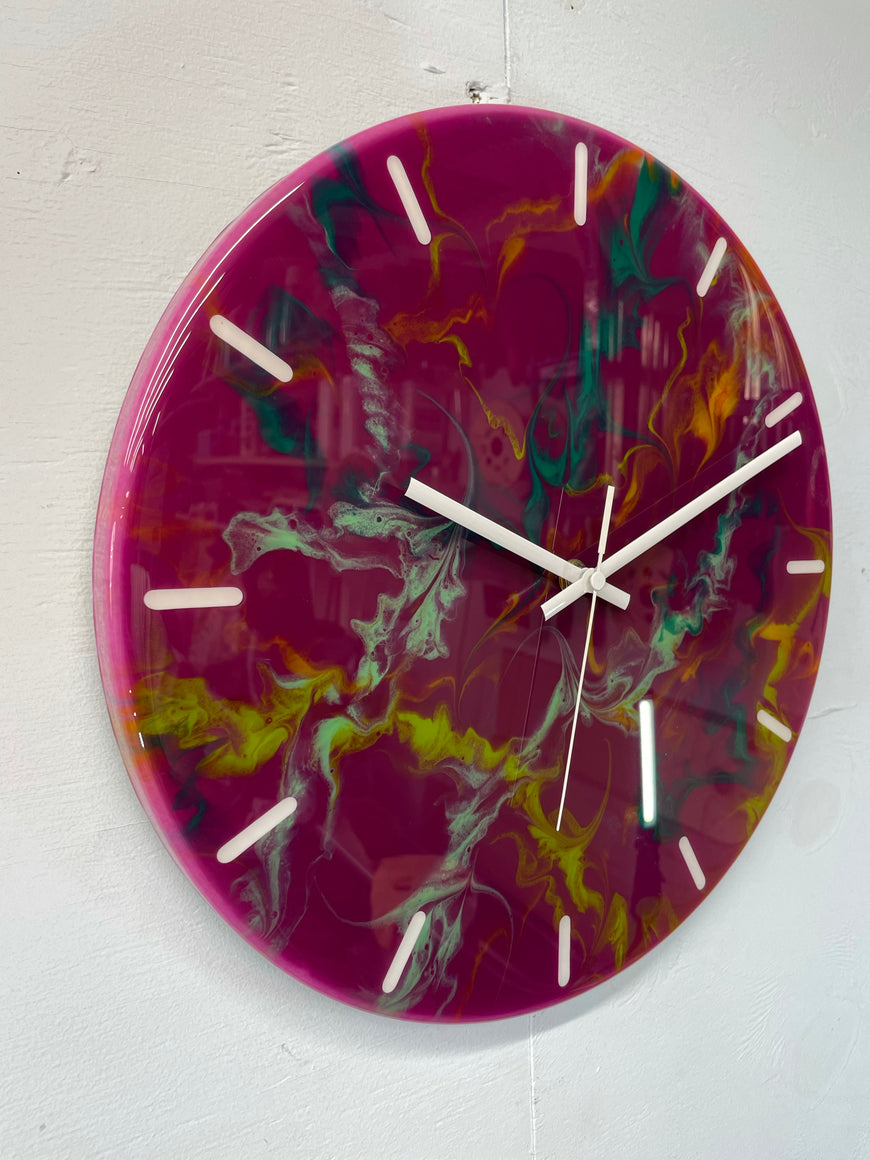 33cm Purple and Green Abstract Modern Resin Wall Clock