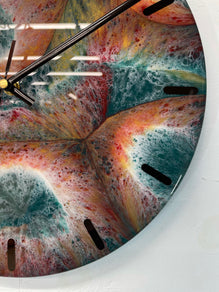 33cm Dark Green Maroon and Gold Abstract Modern Resin Wall Clock