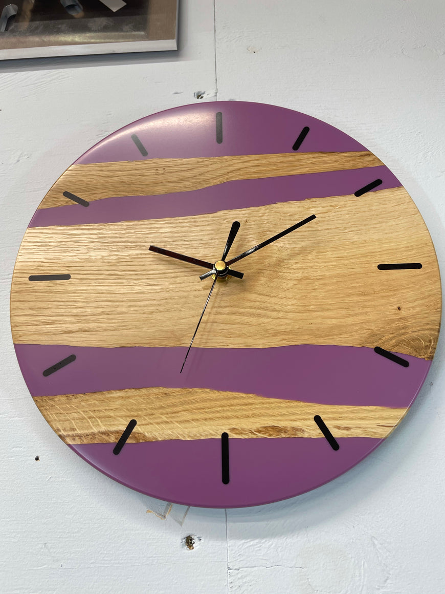 English Oak and Mauve Resin Wall Clock