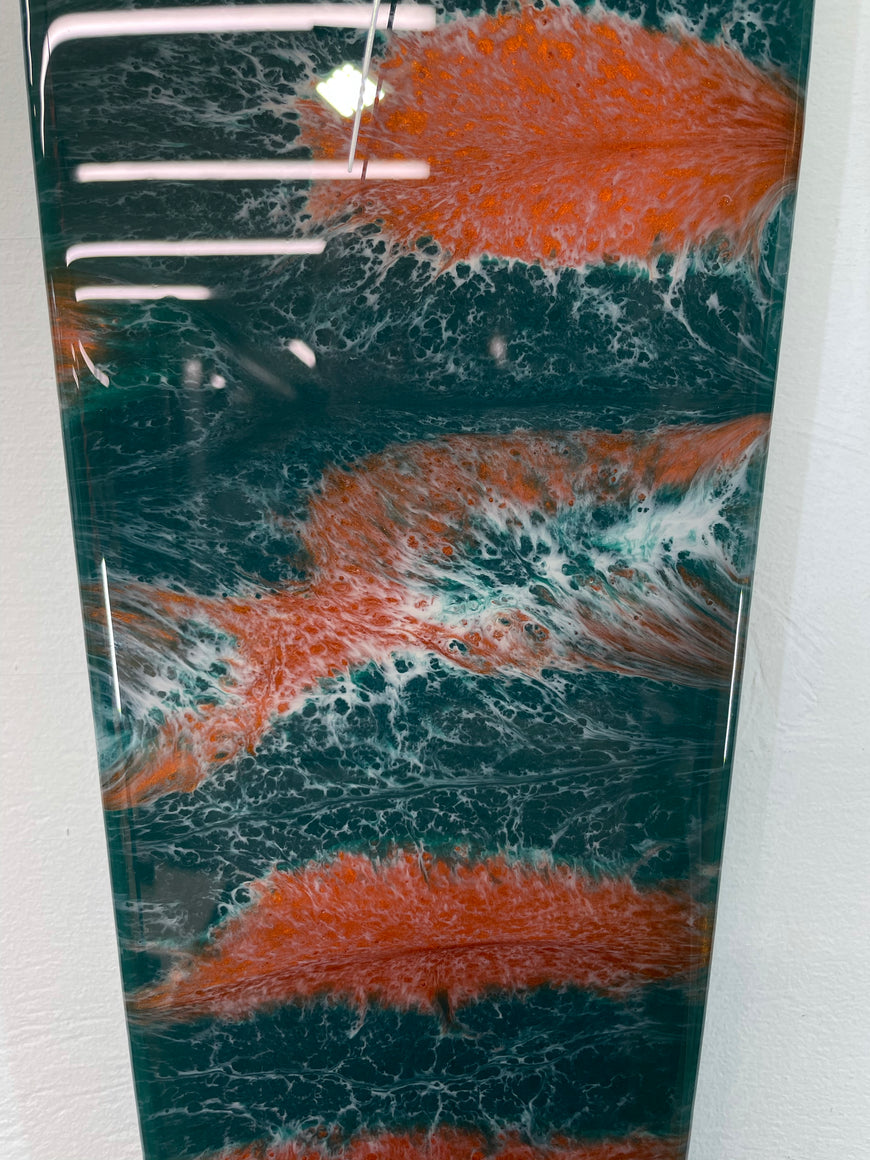 Narrow Dark Green Copper and White Abstract Resin Wall Clock