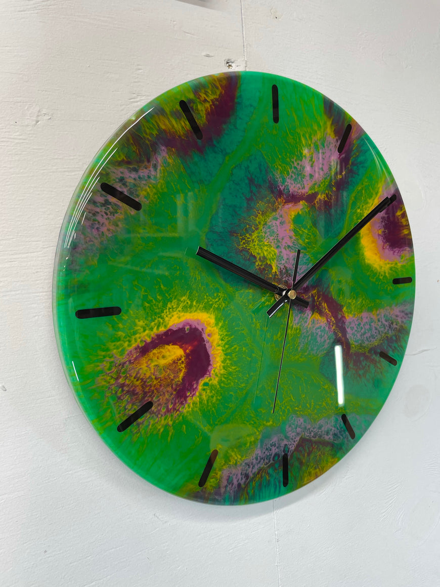 33cm Green and Purple Abstract Modern Resin Wall Clock