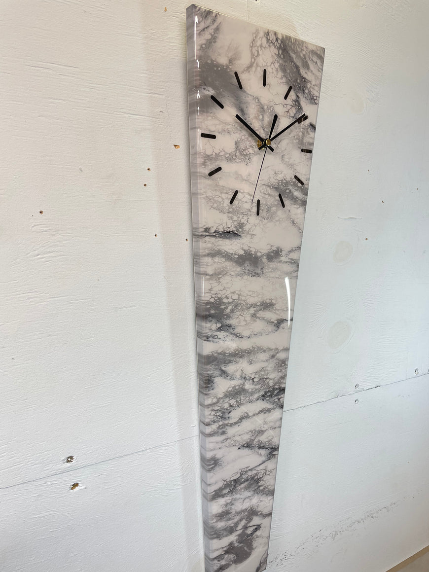 70cm Long Narrow Grey White and Black Abstract Resin Wall Clock