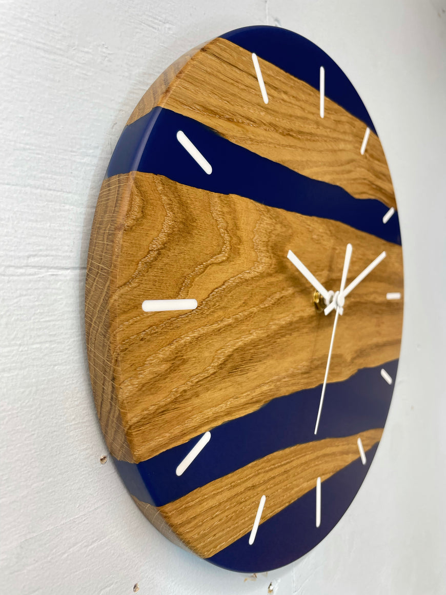 English Oak and Navy Blue Resin Wall Clock