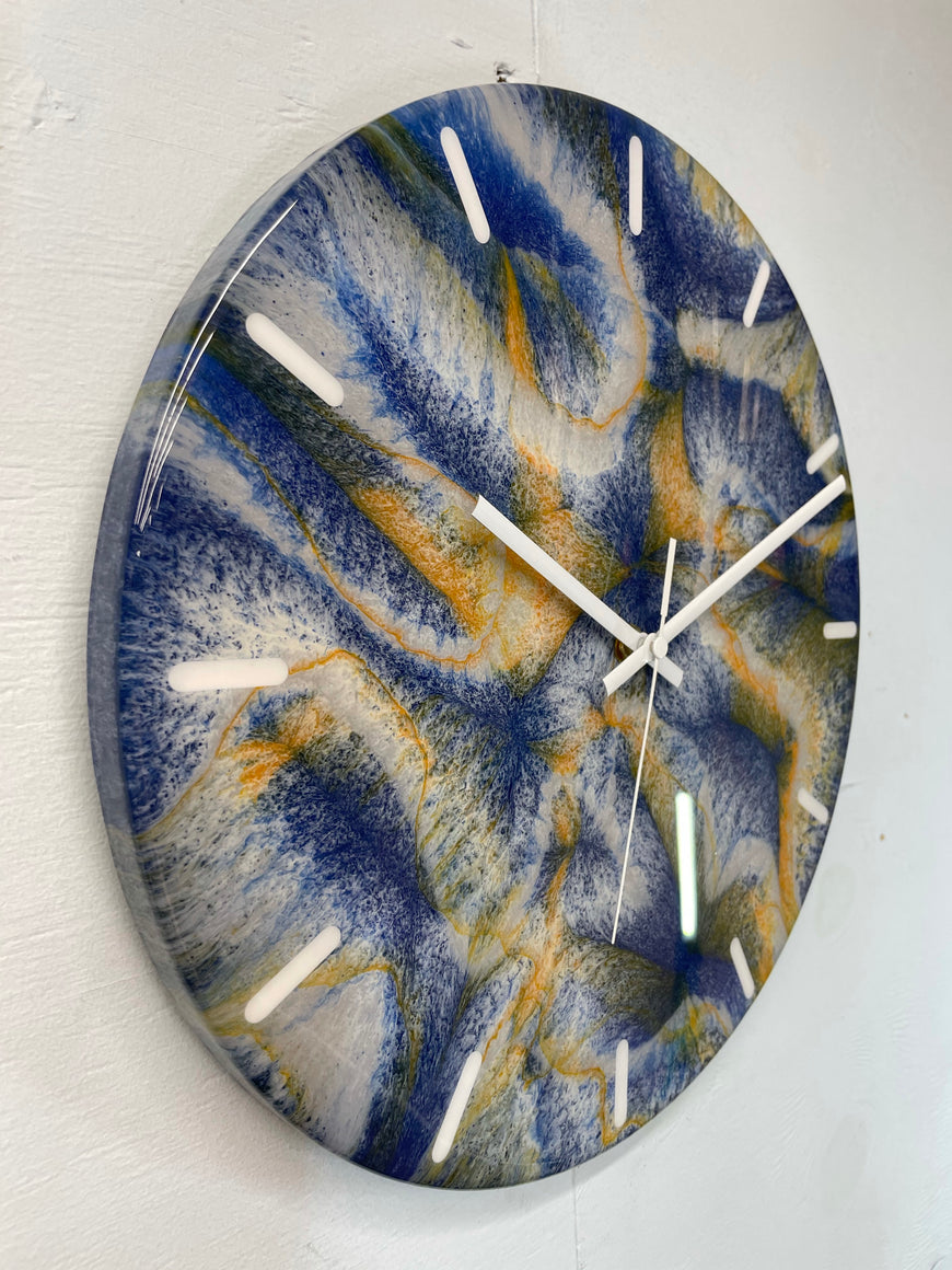 33cm Navy Blue Orange and Grey Abstract Modern Resin Wall Clock