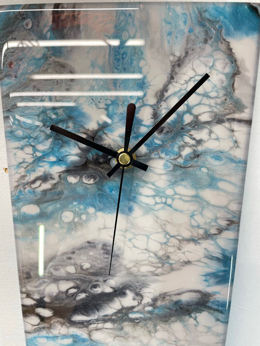 Narrow Grey Blue and Black Abstract Resin Wall Clock