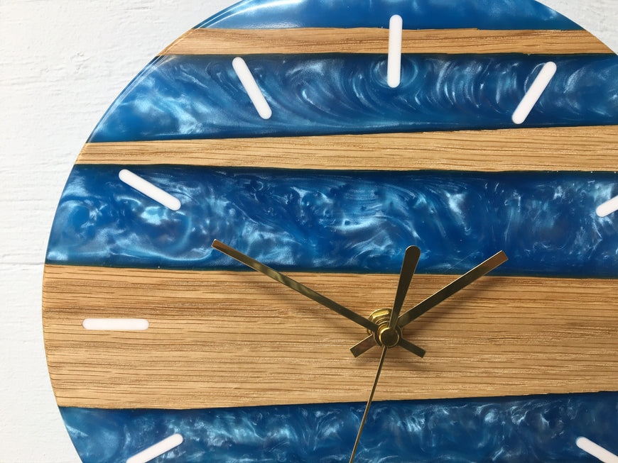 Sky Blue Pearlescent Resin and Red Oak Wall Clock