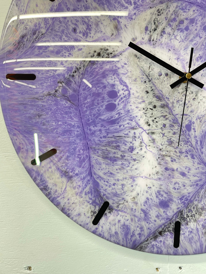 50cm Large Purple and Grey Abstract Modern Resin Wall Clock