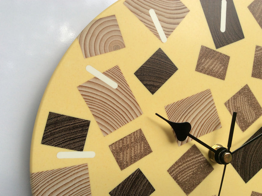 Wood and Mustard Coloured Resin Wall Clock