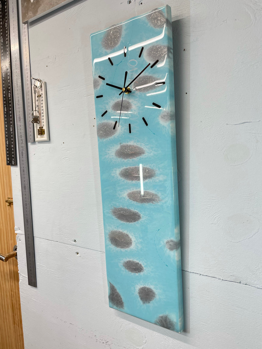 Light Blue and Grey Abstract Resin Wall Clock