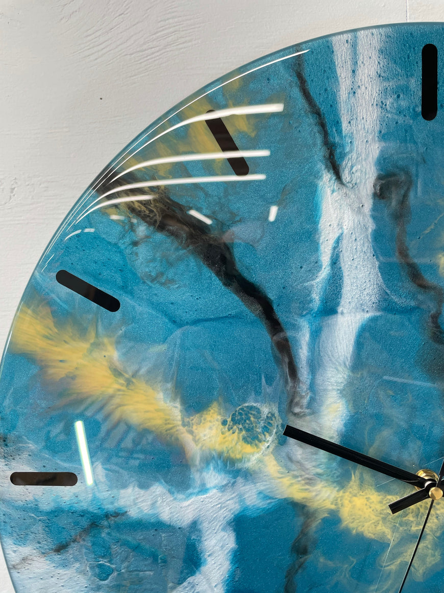 50cm Large Teal Black White and Gold Abstract Modern Resin Wall Clock