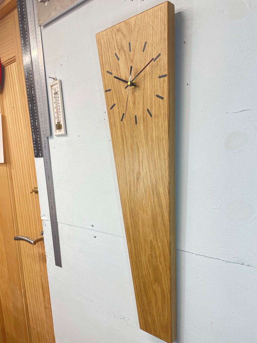 Long Narrow English Oak Wooden Wall Clock
