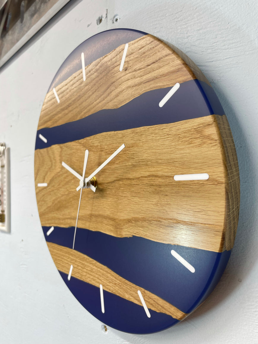 English Oak and Navy Blue Resin Wall Clock