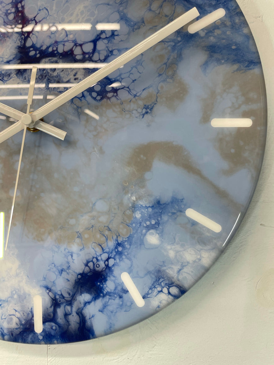 33cm Baby Blue Navy Blue and Grey Abstract Modern Resin Wall Clock