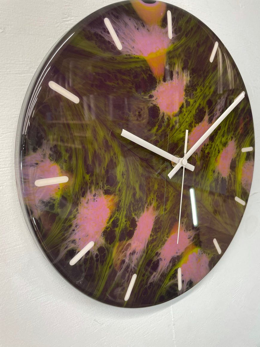 33cm Pink and Green Abstract Modern Resin Wall Clock