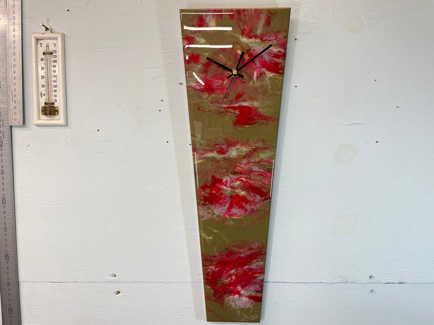 Narrow Brown and Red Abstract Resin Wall Clock