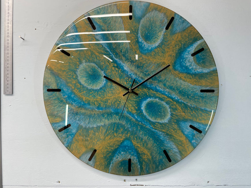 50cm Gold and Teal Abstract Modern Resin Wall Clock