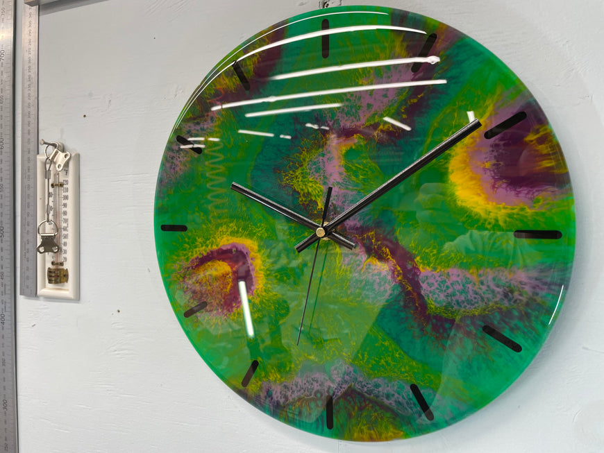 33cm Green and Purple Abstract Modern Resin Wall Clock