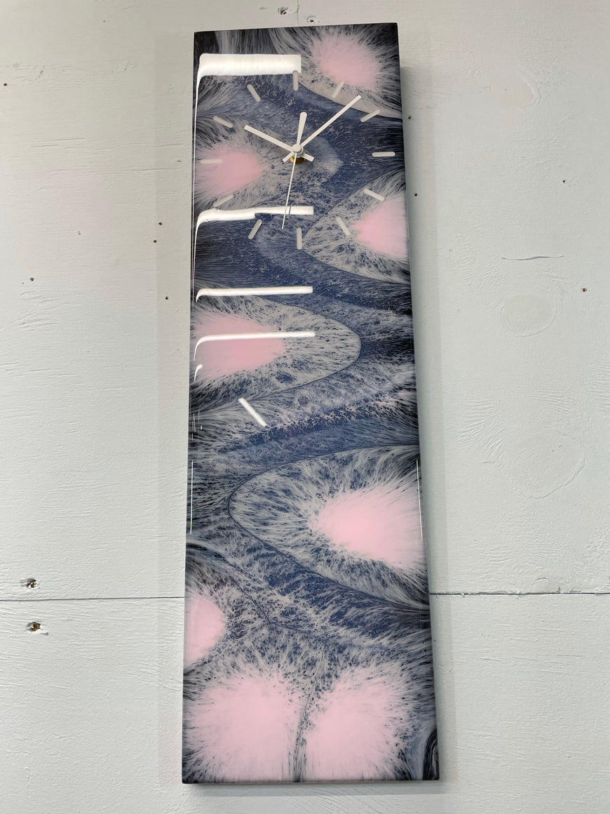 Navy Blue Pink and Grey Rectangular Abstract Resin Wall Clock