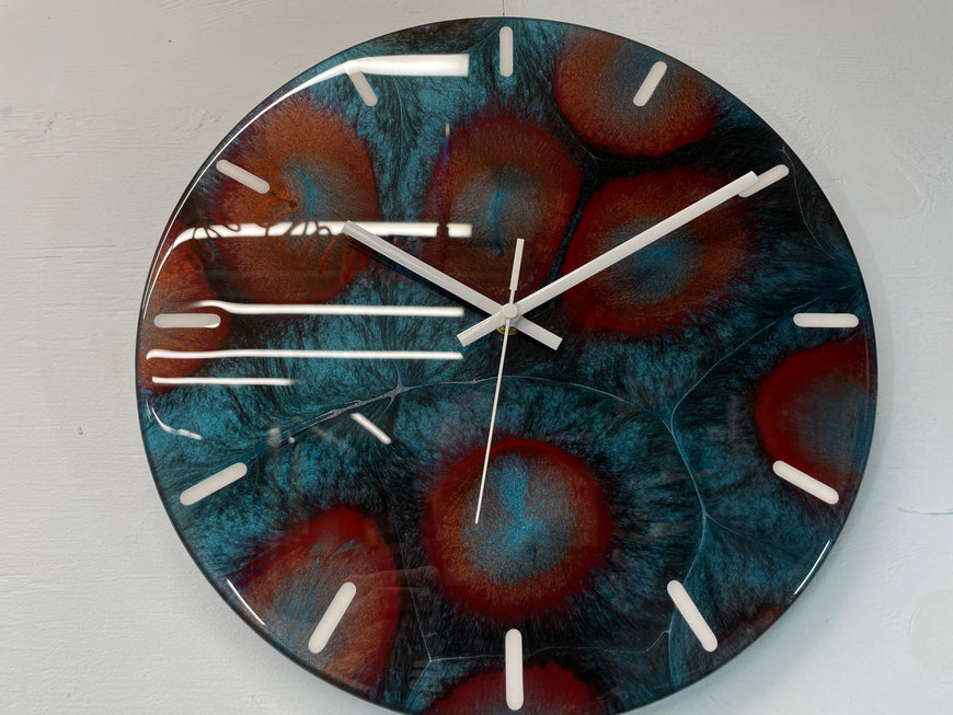 33cm Turquoise Maroon and Black Abstract Modern Resin Wall Clock