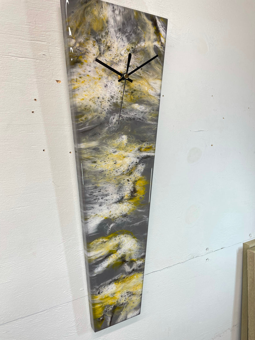 Narrow Grey Orange Black and White Abstract Resin Wall Clock