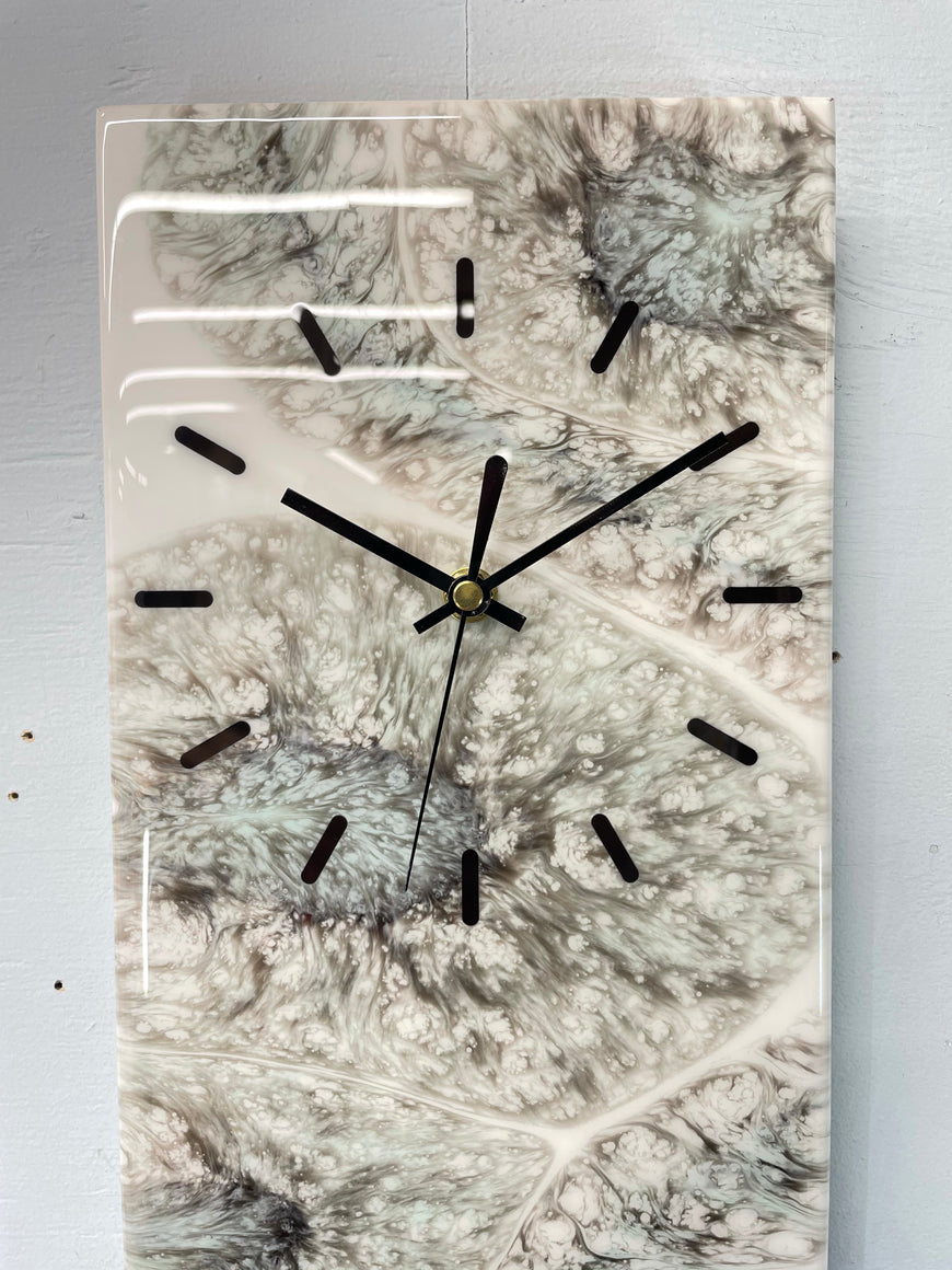 White Mint Green and Black Abstract Resin Wall Clock