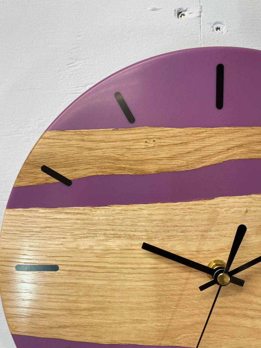 English Oak and Mauve Resin Wall Clock