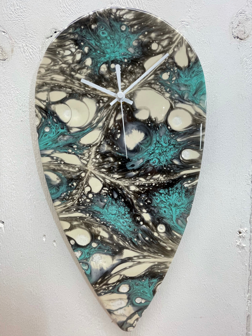 Ivory Mint and Black Resin Wall Clock