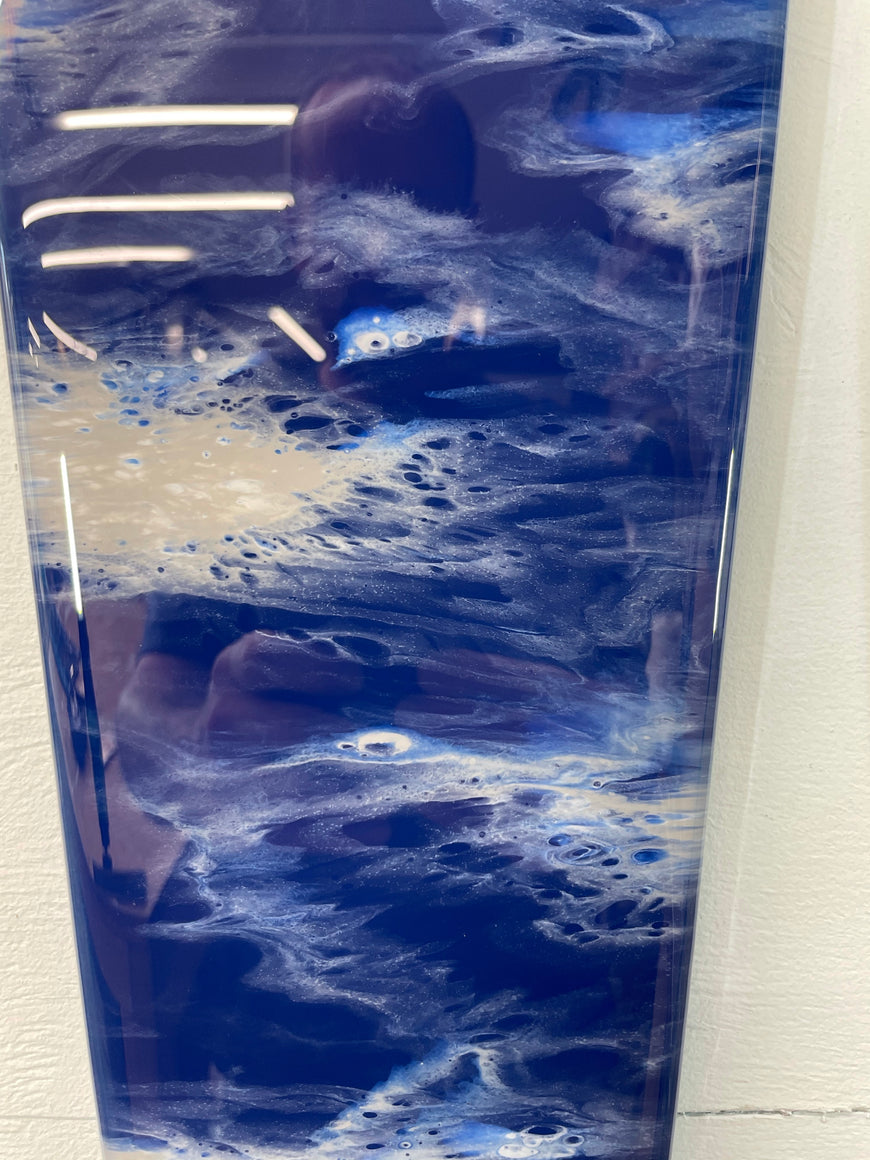 70cm Long Narrow Navy Blue White and Grey Abstract Resin Wall Clock