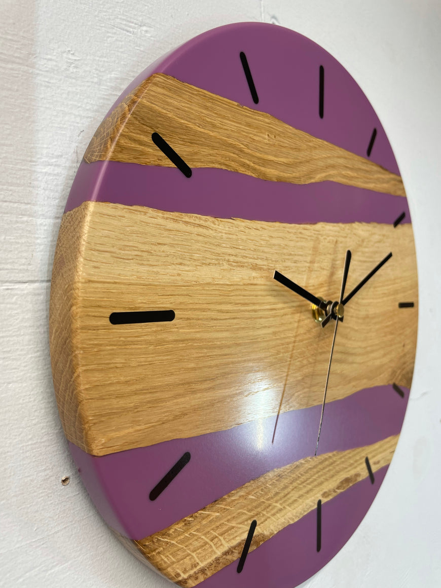 English Oak and Mauve Resin Wall Clock