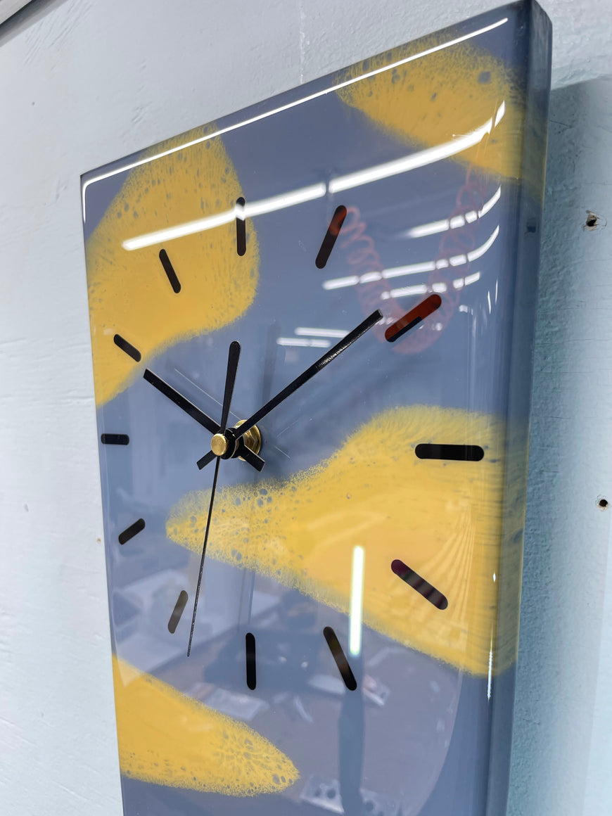 70cm Long Narrow Blue Grey and Pale Orange Abstract Resin Wall Clock