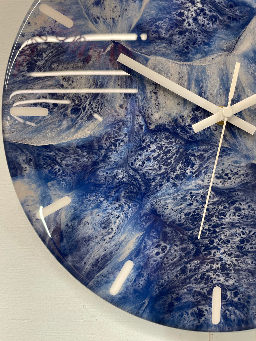 33cm Navy Blue Grey and White Abstract Modern Resin Wall Clock