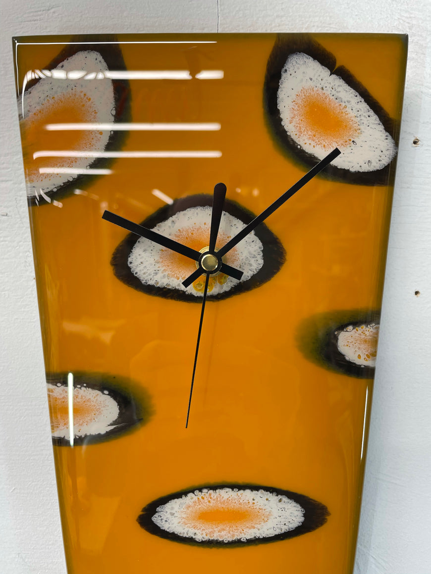 Narrow Burnt Orange Ivory and Black Abstract Resin Wall Clock