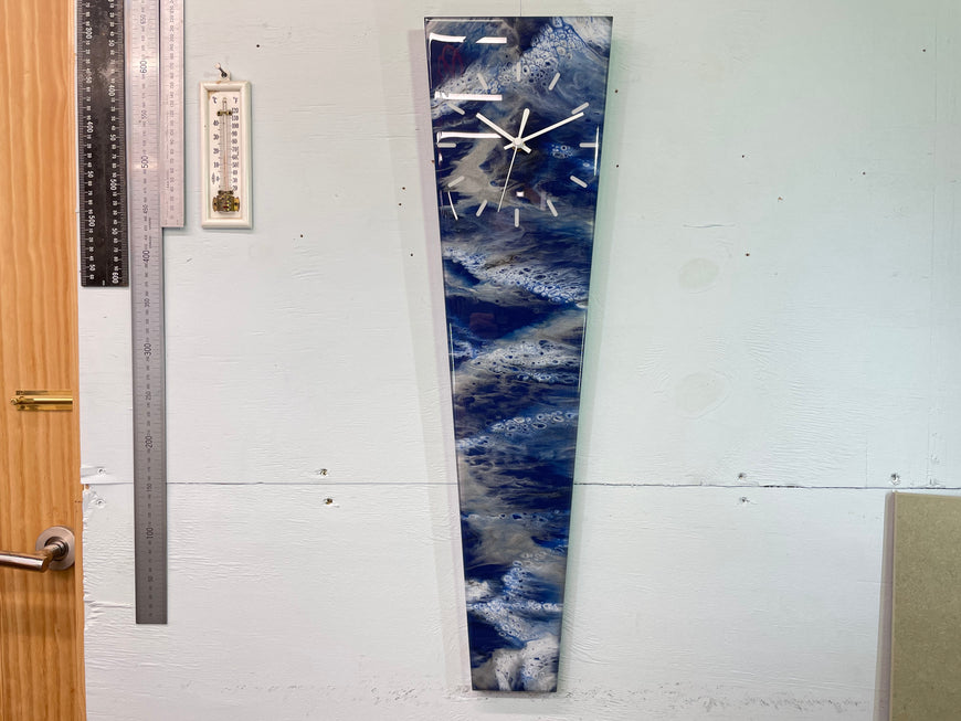 70cm Long Narrow Navy Blue White and Grey Abstract Resin Wall Clock