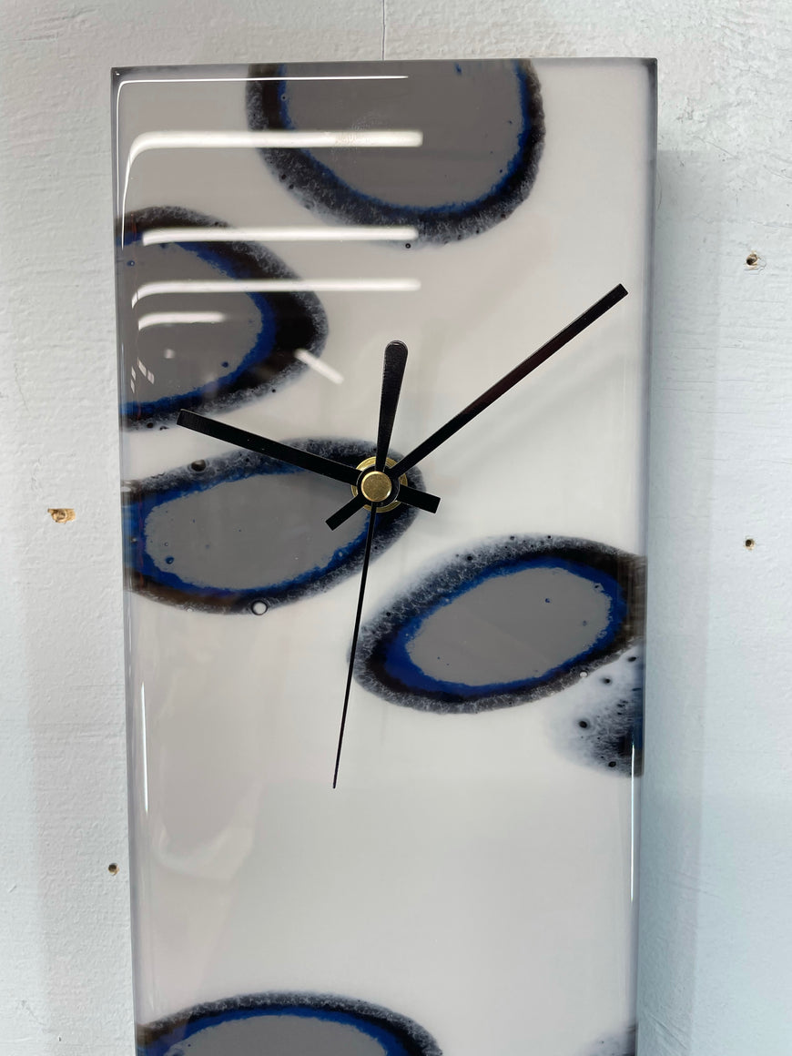 Narrow Grey Black & White Rectangular Abstract Resin Wall Clock