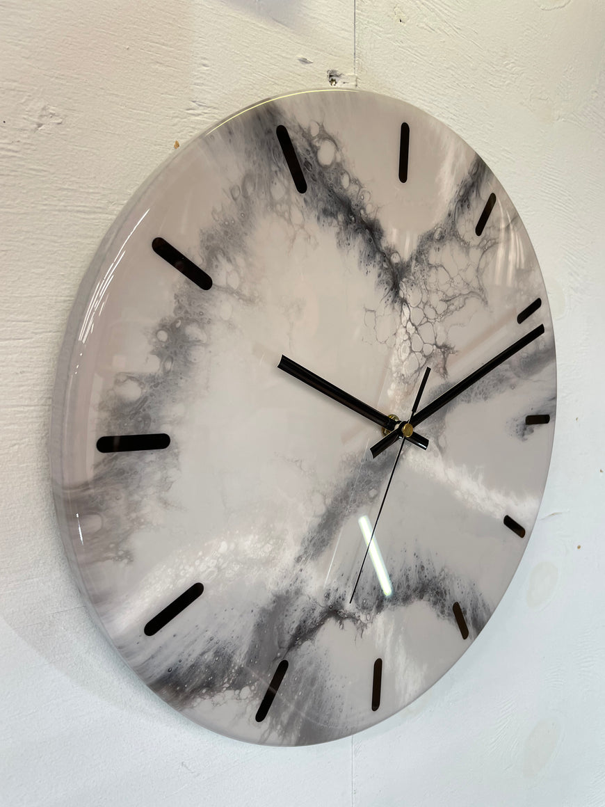 33cm Grey White and Black Abstract Modern Resin Wall Clock