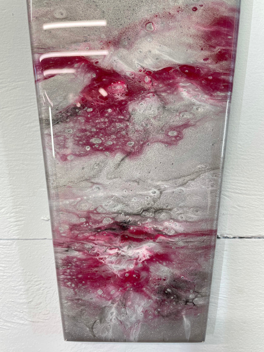 Narrow Silver and Blood Red Abstract Resin Wall Clock