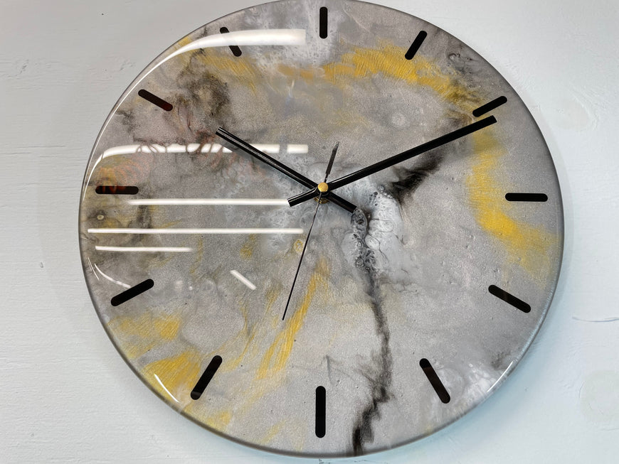 33cm Metallic Silver Gold and Black Abstract Modern Resin Wall Clock