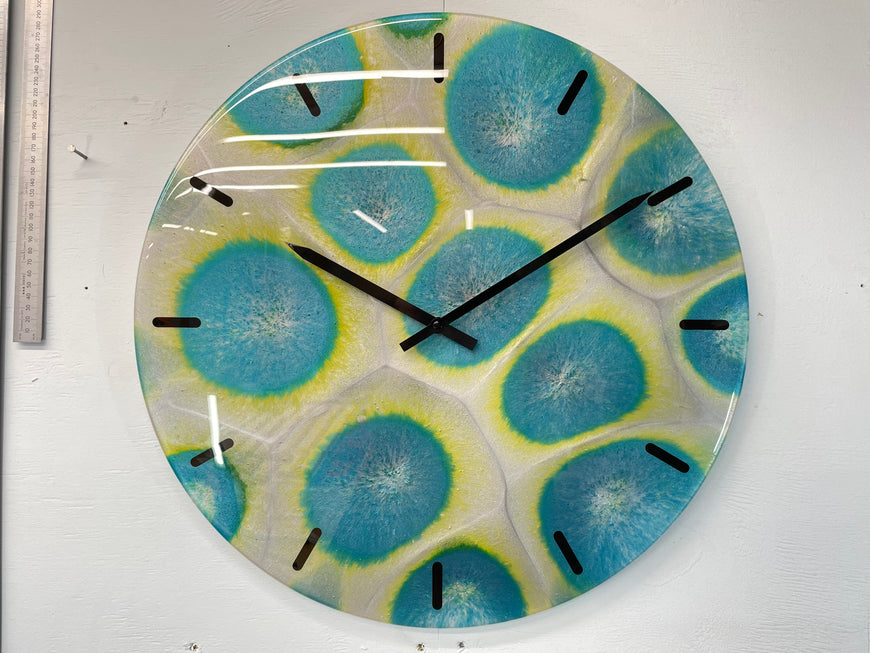 Large Teal Silver & Gold Abstract Resin Wall Clock