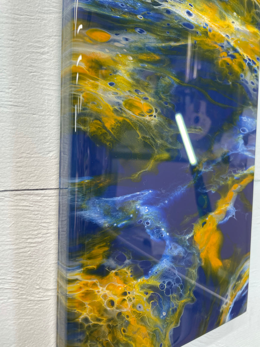 Navy Blue Orange White and Grey Abstract Resin Wall Clock
