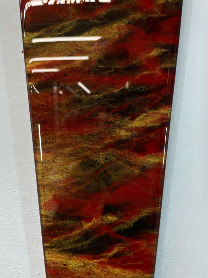 Narrow Black Blood Red Maroon and Gold Abstract Resin Wall Clock