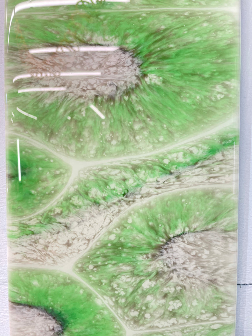 Green and White Rectangular Abstract Resin Wall Clock