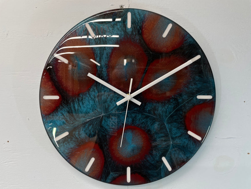 33cm Turquoise Maroon and Black Abstract Modern Resin Wall Clock