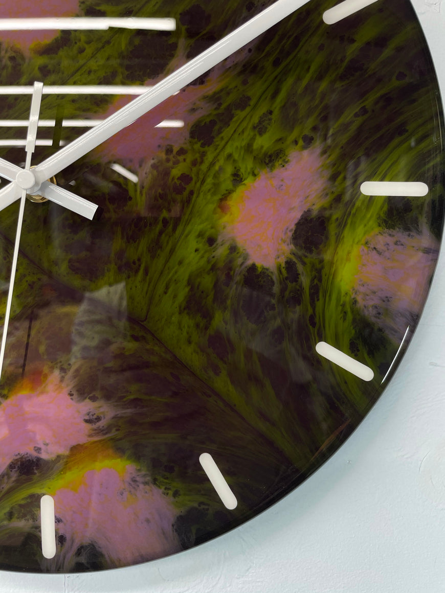 33cm Pink and Green Abstract Modern Resin Wall Clock