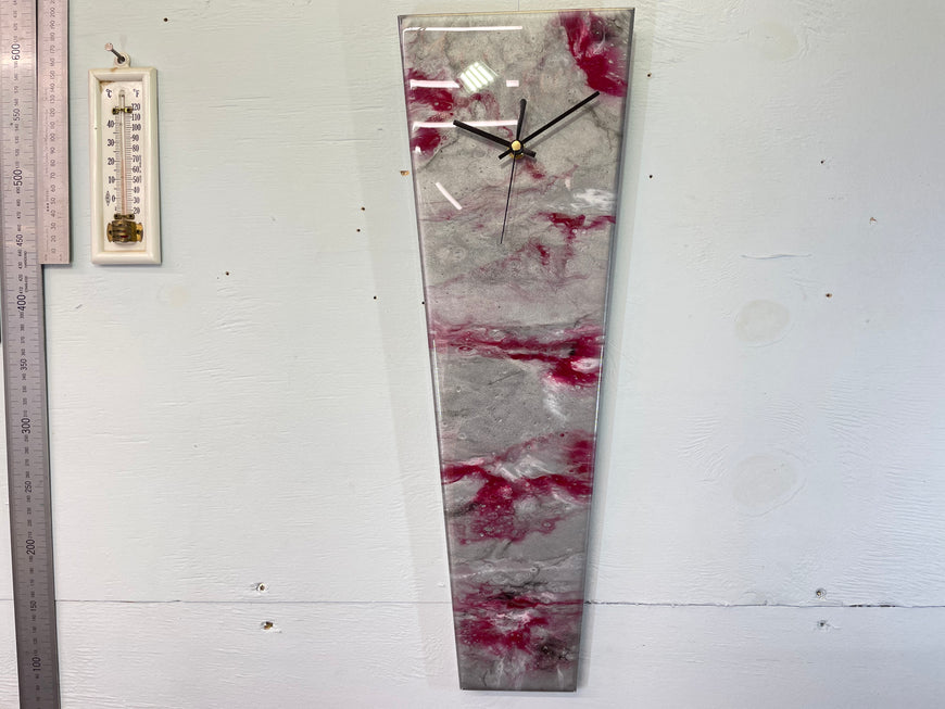 Narrow Silver and Blood Red Abstract Resin Wall Clock