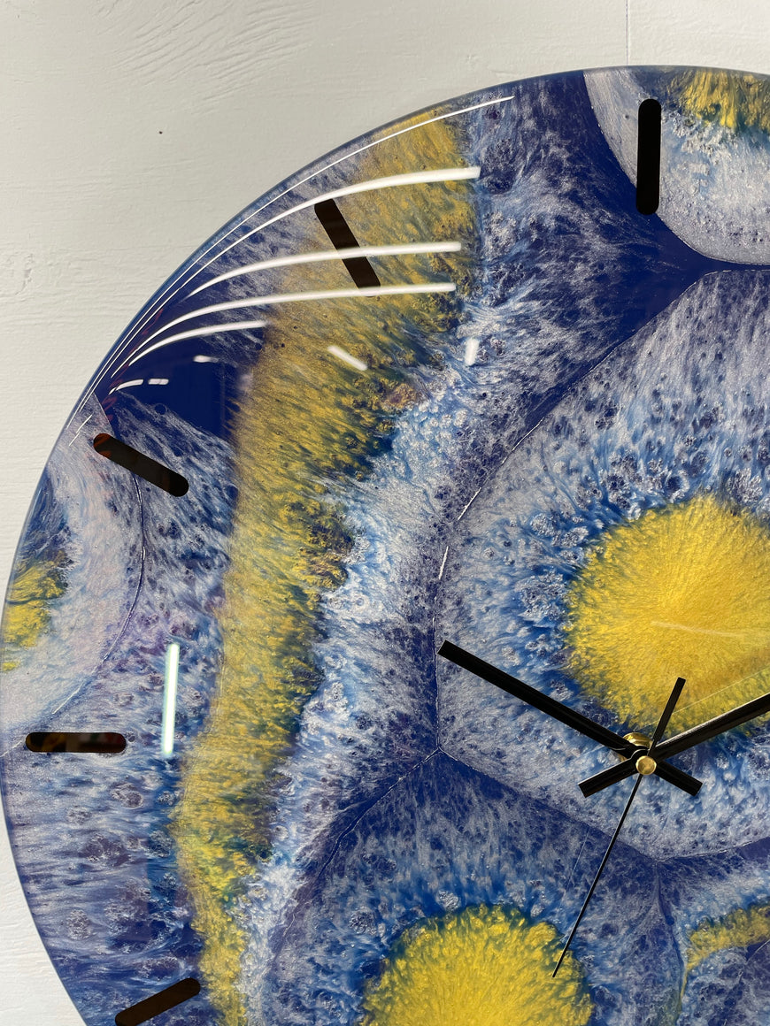 50cm Large Navy Blue and Gold Abstract Modern Resin Wall Clock