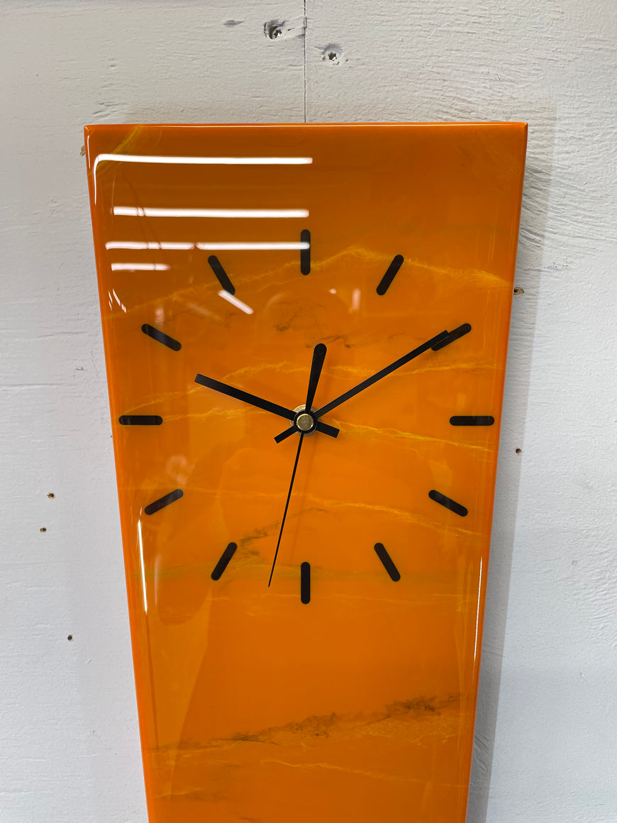 70cm Long Narrow Burnt Orange Ivory and Black Abstract Resin Wall Clock