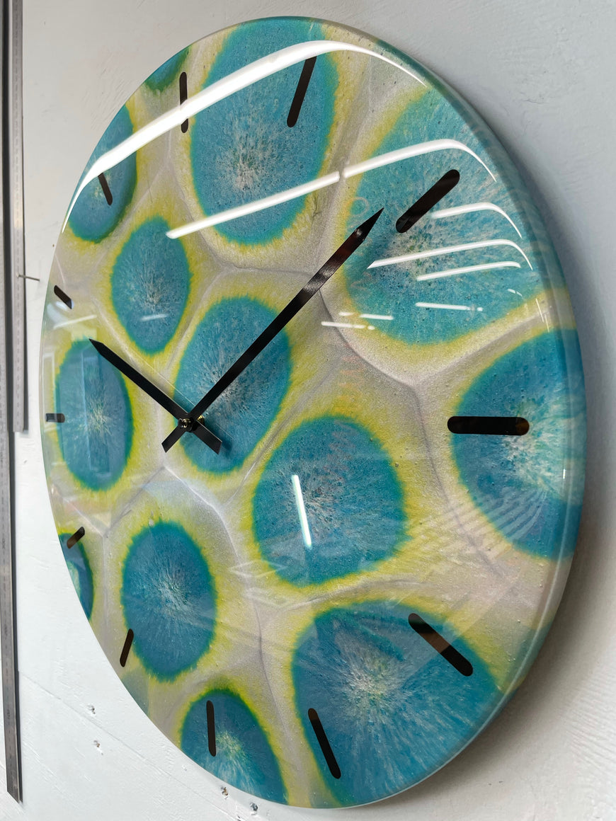 51cm Large Teal Silver & Gold Abstract Resin Wall Clock